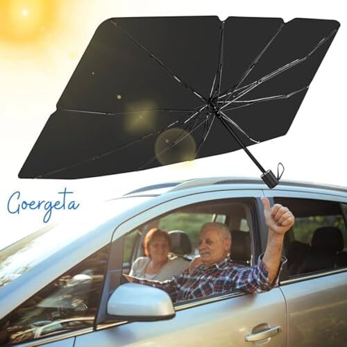 Harboan Car Sun Light Windshield Cover, Umbrella Windshield Sun Light For Car Front WindowSun Protection & Heat Insulation Foldable Sun Light Full Cover Sun Light For Most Vehicles (Black)