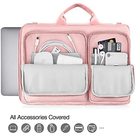 Probus Canvas Dual Pocket Laptop Sleeve Messenger Bag Organizer Compatible With 15.6Inch Laptop- Pink