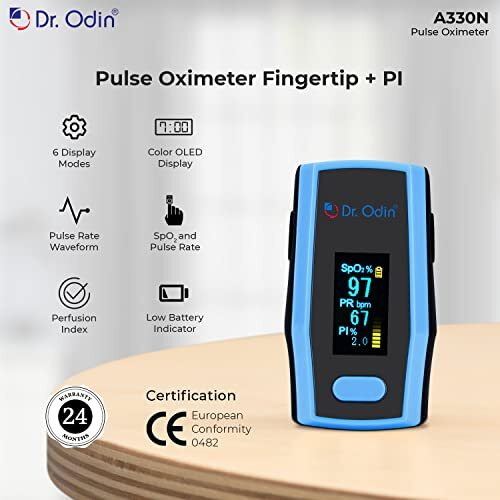 Dr. Odin A330N Pulse Oximeter With Quick Heart Rate And Oxygen Monitoring, Oled Display, Flex Finger Grip, Vibrant Oled (Black & Blue)