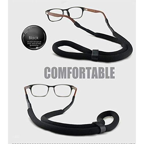Flying Clouds Smart Adjustable Long Neck Strap Lanyard For Glasses Spectacle With Silicone Loop, Black