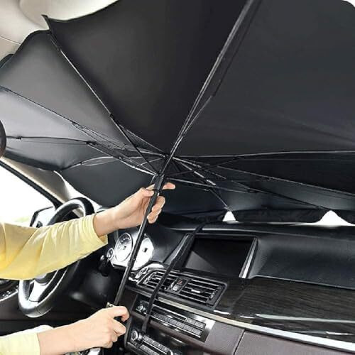 Zinqui Car Sunshade Windshield Cover, Umbrella Windshield Sunshade For Car Front Window Sun Protection & Heat Insulation Foldable Sun Shade Full Cover Sunshade For Most Vehicles