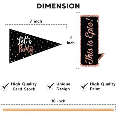 Festiko 14 Pcs Happy 13Th Birthday Photobooth Props For Birthday Celebration, Make A Wish, Finally Teenager, Party Supplies - Black And Rose Gold
