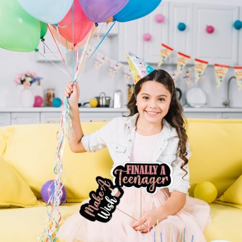 Festiko 14 Pcs Happy 13Th Birthday Photobooth Props For Birthday Celebration, Make A Wish, Finally Teenager, Party Supplies - Black And Rose Gold