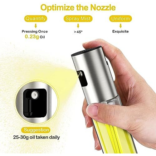 Oavostd Premium Olive Oil Sprayer For Cooking, 1 Pack Food-Grade Olive Oil Spray Bottle With 304 Stainless Steel, 100Ml Olive Mister Spray Bottle For Cooking, Perfect For Salad, Bbq, Baking,Silver