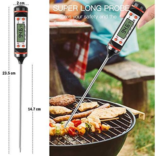 Kitchen Thermometer Digital Multi-Functional With Instant Read Cooking Thermometer - With Auto Turn Off Function Best Digital Thermometer For All Food, Liquid Grill, Bbq,Candy (Black/White)