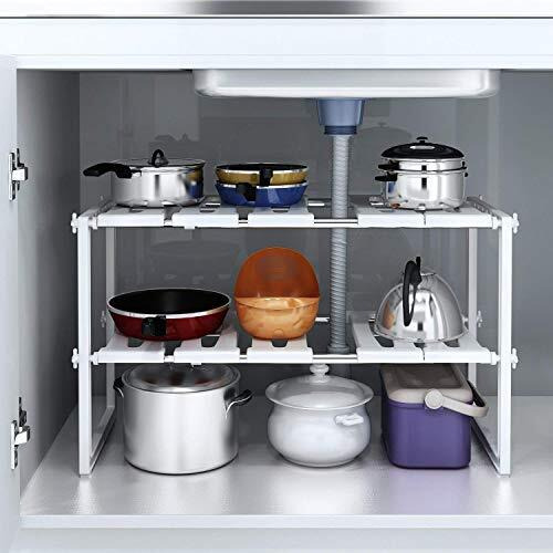 Inovera (Label) Pool Space Under Sink Plastic Storage Organizer Adjustable Kitchen Rack Holder, White, Tabletop, Countertop, Plastic Shelves, 38 Cm(Height)