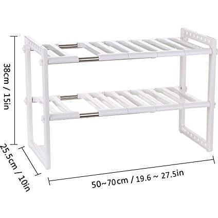 Inovera (Label) Pool Space Under Sink Plastic Storage Organizer Adjustable Kitchen Rack Holder, White, Tabletop, Countertop, Plastic Shelves, 38 Cm(Height)