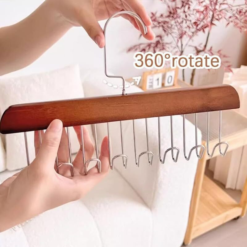 Mosquick 2 Pcs Tie Hanger With 8 Hanger Hooks Hangers For Clothes Hanging Scarf Bra Organiser Wooden Hangers For Wardrobe Multipurpose Cloth Hanger Belt Hangers For Wardrobe Cupboard Organizer Brown