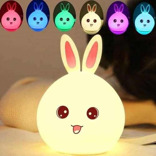 One94Store Silicone Rabbit Night Light | Usb Rechargeable 7 Color-Changing Led Lamp With Touch Sensor Control | Kids Bedroom Dcor & Gift For Baby