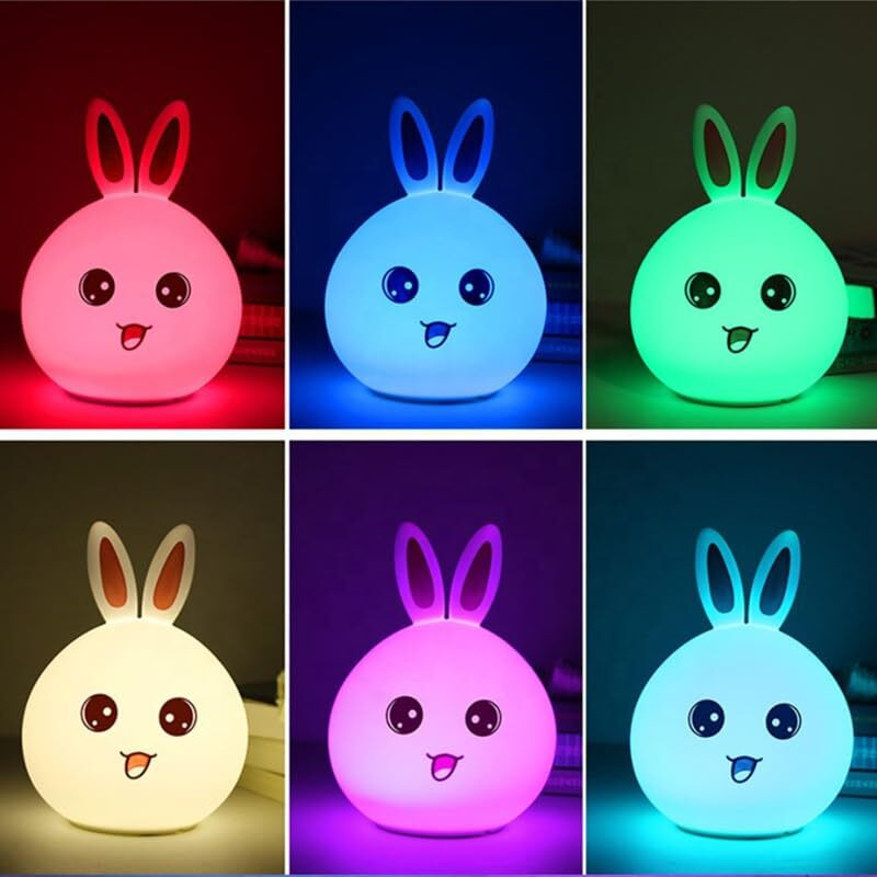 One94Store Silicone Rabbit Night Light | Usb Rechargeable 7 Color-Changing Led Lamp With Touch Sensor Control | Kids Bedroom Dcor & Gift For Baby