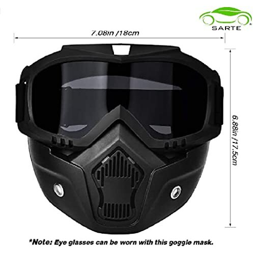 Sarte Tpu Goggle Mask Anti Scratch Uv Protective Open Face & Eyewear Windproof Dirt Shield Adjustable Strap Soft Foam Padded Detachable For Cycling Bike Off Road Racing Riding Unisex (Black)