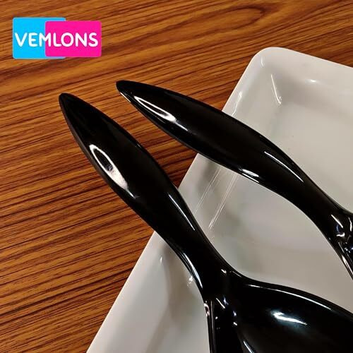 Vemlons Serving Spoon, Black Long Handled Serving Spoon Melamine Tableware (Set Of 4 Piece) (Black)