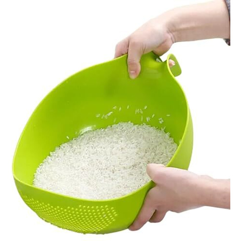 E-Cosmos Water Strainer Multi-Use Strainer/Washer Bowl For Rice Vegetable & Fruits (Rice Bowl) (Pack Of 1, Green)
