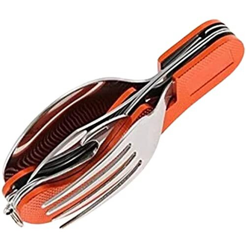 Bridge2Shopping 3 In1 Function Eating Utensil Stainless Steel Multi-Tool Camping Folding Pocket Knife, Fork Spoon Set