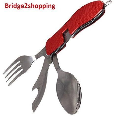 Bridge2Shopping 3 In1 Function Eating Utensil Stainless Steel Multi-Tool Camping Folding Pocket Knife, Fork Spoon Set