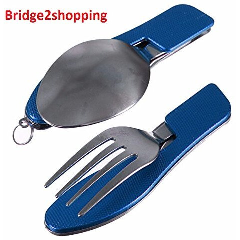 Bridge2Shopping 3 In1 Function Eating Utensil Stainless Steel Multi-Tool Camping Folding Pocket Knife, Fork Spoon Set