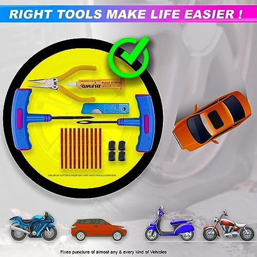 Amiciauto Puncture Repair Kit With Rubberized Anti-Slip Hand Tools For Better Grip, Cars And Bike, Tubeless Tyre Repair Emergency Kit