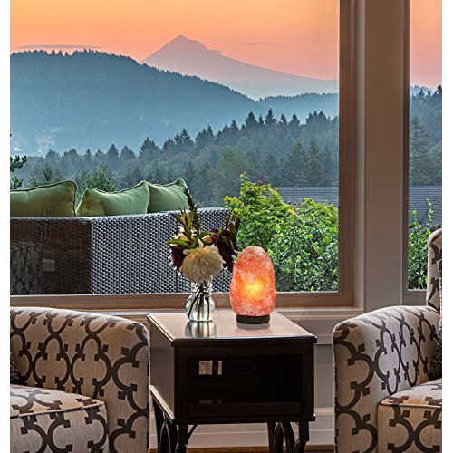 Greenco Natural Himalayan Rock Salt Lamp 6-11 Lbs With Wood Base, Electric Wire, Dimmer Control & Bulb
