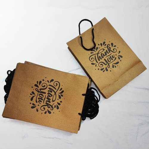 Suffix Retail  (Pack Of 10) Brown Paper Thank You Gift Bags With Braided Cotton Handles (12X8.7X3 Inches)