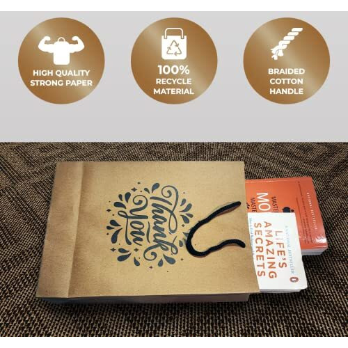Suffix Retail  (Pack Of 50) Brown Paper Thank You Gift Bags With Braided Cotton Handles (12X8.7X3 Inches)