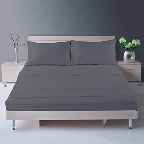 100% Cotton Bedsheet With Pillow Cover |Soft And Smooth Bedsheets |Comfort Bed Sheet | Chadar - Flat Sheet With 2 Pillow Covers (18X28 Inch) -Single (60X90 In)_Dark Grey Solid