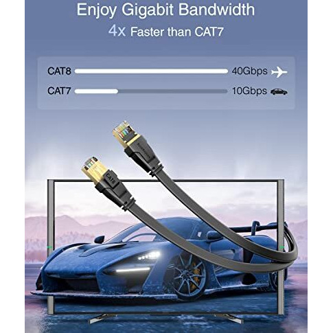 Bluerigger Cat 8 Ethernet Cable, Flat Internet Network Lan Patch Cords, Solid Cat 8 High Speed Computer Wire/Cable For Personal Computer- 6 Ft/Feet, Black