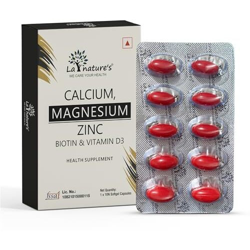 La Nature's Calcium Magnesium Zinc With Biotin & Vitamin D3 - Calcium Citrate 500 Mg And Vitamin D3 400 Iu - Adults - 10 X 3 Strips- 30 Softgels