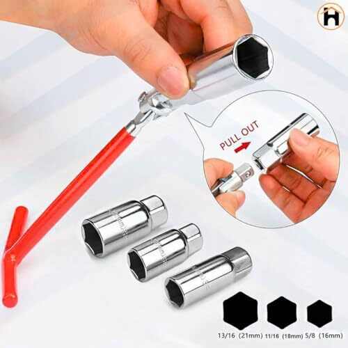 Homdum Universal Spark Plug Socket Wrench, Spark Plug Removal Tool, T-Handle 360 Spark Plug Socket 16/18/21Mm