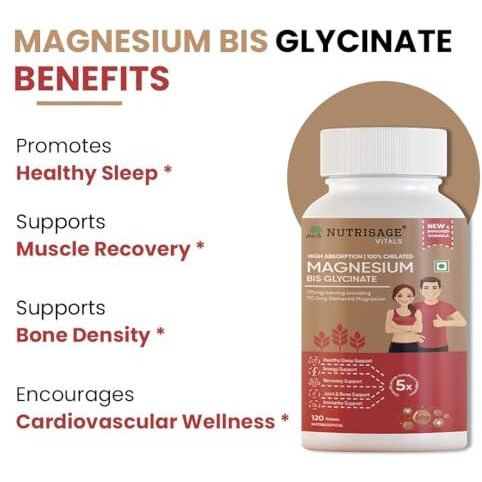 Nutrisage Magnesium Bisglycinate | Better Absorption Than Glycinate | Support Muscle Recovery & Better Sleep For Men & Women- 120 Tablets