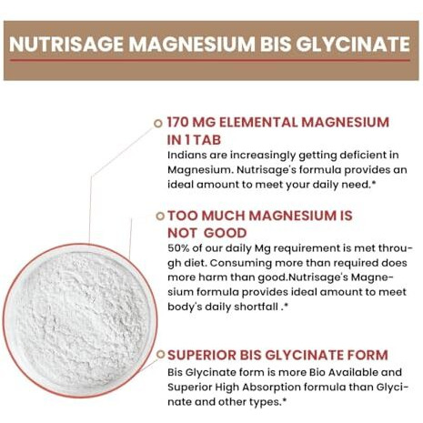 Nutrisage Magnesium Bisglycinate | Better Absorption Than Glycinate | Support Muscle Recovery & Better Sleep For Men & Women- 120 Tablets