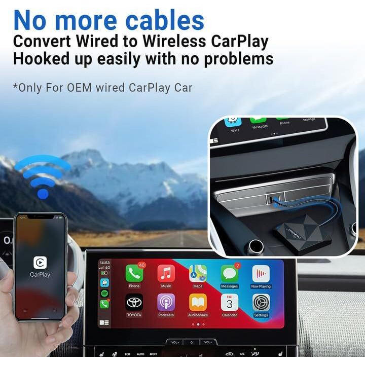 Ottocast Carplay Wireless Adapter, U2-Air Dongle For Factory Wired Carplay Cars (Model Year 2016 To 2024), Dongle For Apple Car Play Convert Wired To Wireless, Support Online Update Plug & Play