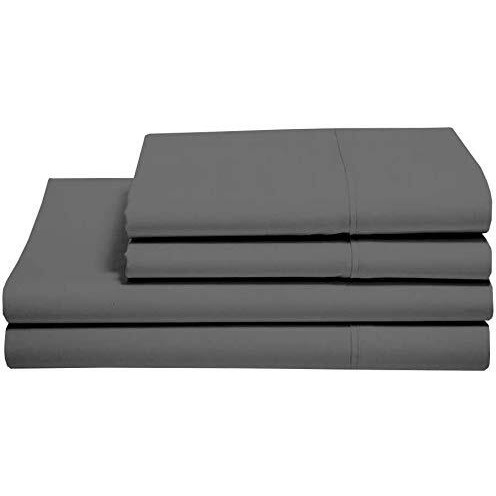 Queen Size Sheet Set - Hotel Luxury Bed Sheets With Pillowcase, 4 Piece Set - 100% Cotton 400 Tc (Includes 1 Bedsheet, 1 Fitted Sheet With Elastic, 2 Pillow Covers) 8 Inch Drop - Dark Grey