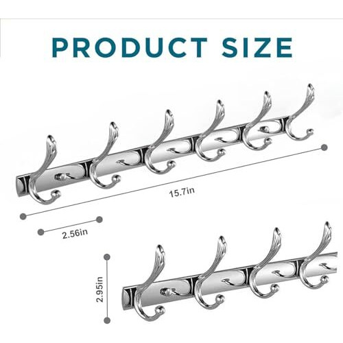 Excellent Stainless Steel 12Pin Bathroom Cloth Hanger Door Wall Robe Hooks Rail For Hanging Keys, Clothes, Towel (40 Cms) Pack Of 2 , Silver