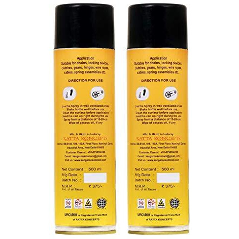 Kangaroo Chain Lube Grease Spray For Bike - 500Ml + 500Ml.