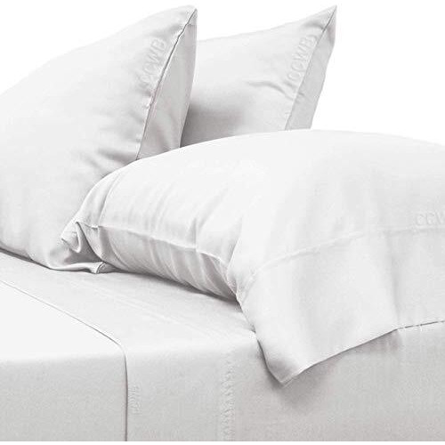 Ccwb By Cotton Craft 600 Thread Count 100% Cotton 4 Pcs Sheet Set Queen Size White (Includes 1 Bedsheet, 1 Fitted Sheet With Elastic, 2 Pillow Cover)