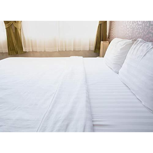 Ccwb 500 Thread Count Hotel Quality 1Pc Bed Sheet With 2 Pillow Cover Queen Size White Striped