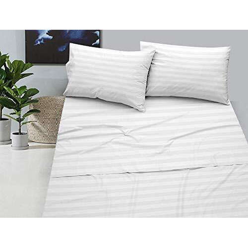 Ccwb By Cotton Craft Premium 100% Cotton 600 Tc Bedsheet And Pillow Cases (King, White Stripe)