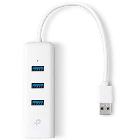 Tp-Link Ue330 Usb 3.0 3-Port Hub & Gigabit Ethernet Adapter 2 In 1 Usb Adapter For Laptop- Plug And Play, White
