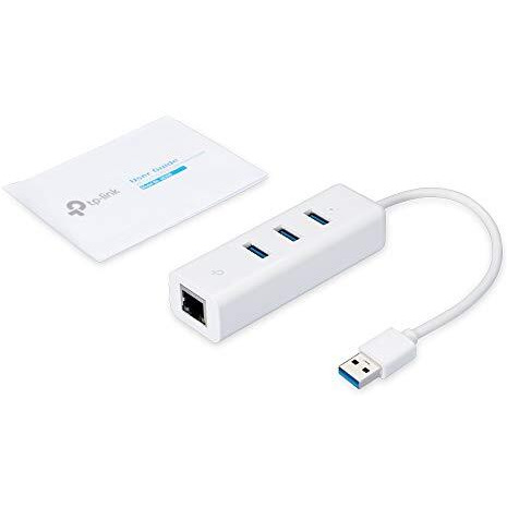 Tp-Link Ue330 Usb 3.0 3-Port Hub & Gigabit Ethernet Adapter 2 In 1 Usb Adapter For Laptop- Plug And Play, White