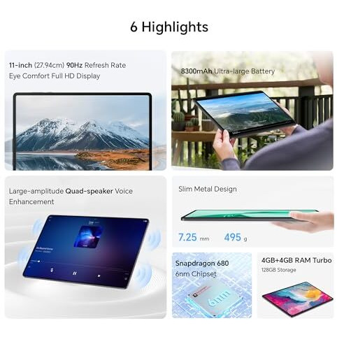 Honor Pad X8A (Smartchoice) Wi-Fi Tablet With Free Flip-Cover 27.94Cm (11 Inch),4Gb Ram 128 Gb Rom Expandable Up To 1Tb Fhd Display 90Hz,8300Mah Battery,Quad Speakers,Snapdragon 680,Android 14,Grey