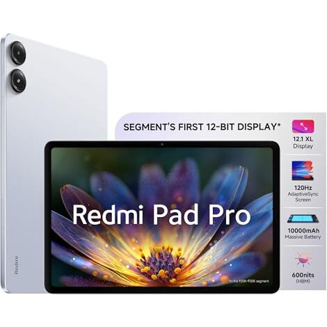 Redmi Pad Pro| Snapdragon 7S Gen 2| 30.7Cm(12.1") Tablet| 33+ Days Standby|10000Mah| Hyperos| 120Hz|6Gb, 128Gb| Quad Speakers|Wi-Fi 6| Mist Blue