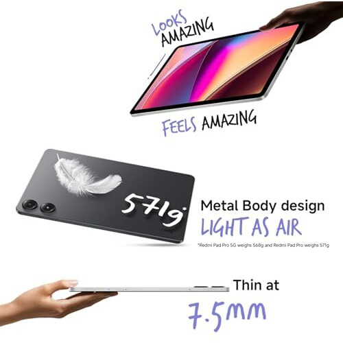 Redmi Pad Pro| Snapdragon 7S Gen 2| 30.7Cm(12.1") Tablet| 33+ Days Standby|10000Mah| Hyperos| 120Hz|6Gb, 128Gb| Quad Speakers|Wi-Fi 6| Mist Blue