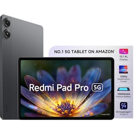 Redmi Pad Pro 5G |Snapdragon 7S Gen 2|30.7Cm(12.1") Tablet|33+ Days Standby| 10000Mah|Hyperos|8Gb, 128Gb|Quad Speakers |Wi-Fi 6 + 5G |Graphite Grey