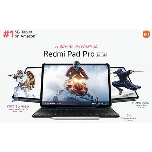 Redmi Pad Pro 5G |Snapdragon 7S Gen 2|30.7Cm(12.1") Tablet|33+ Days Standby| 10000Mah|Hyperos|8Gb, 128Gb|Quad Speakers |Wi-Fi 6 + 5G |Graphite Grey