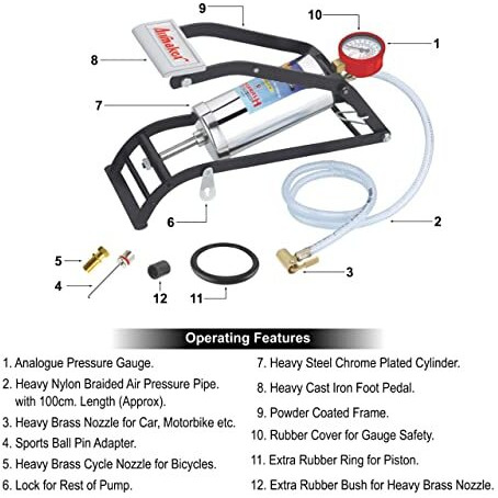 Airmaker Sb001 Steel Chrome Plated Air Foot Pump| Air Pump For Car Or Motorbike Or Bicycle Tyre Air Filling