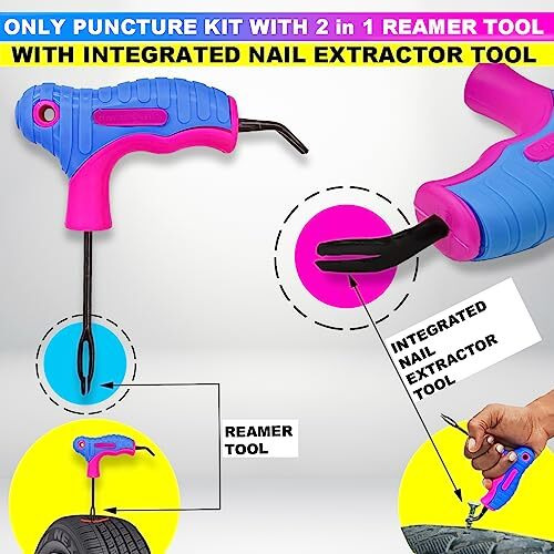 Amiciauto Universal Puncture Tool Kit For Tubeless Tyre With Premium Storage Bag For Car, Bike, Suv, & Motorcycle