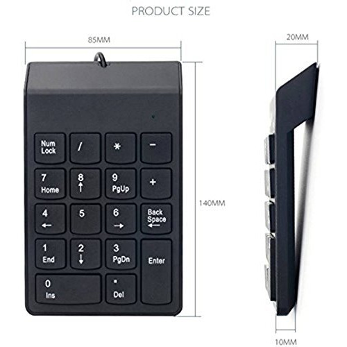 Spin Cart Usb Numeric Keypad Portable Slim Mini Number Pad For Laptop Desktop Computer Pc, Full Size 18 Key, Big Print Letters - Black