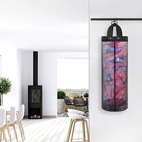 Moniko Plastic Bag Holder 2 Packs,Mesh Grocery Hanging Storage Dispenser,Foldable Washable Organizer For Kitchen (Black)