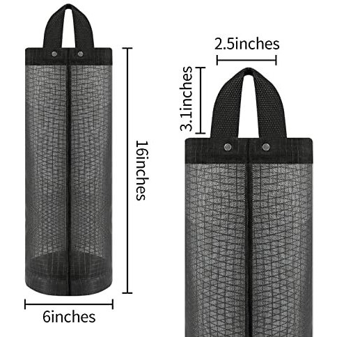 Moniko Plastic Bag Holder 2 Packs,Mesh Grocery Hanging Storage Dispenser,Foldable Washable Organizer For Kitchen (Black)