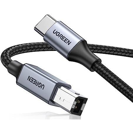 Ugreen Printer Cable Usb C To B 2.0 Scanner Cord Nylon Braided Wire Compatible With Epson Hp Brother Lexmark Printers Yamaha Digital Piano Midi Keyboard Dac 1M (Grey)